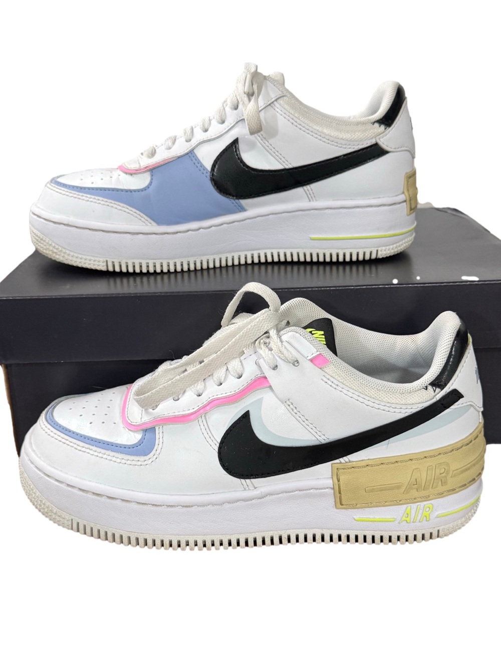 Nike Air Force 1 Shadow White Black Team Gold Pink Blue Sneakers Women’s 7
